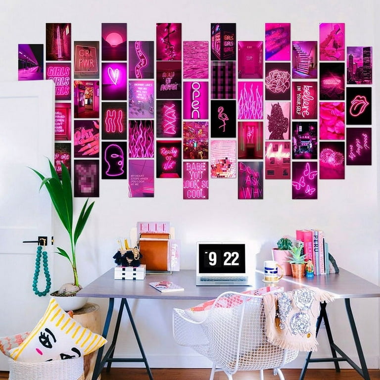 50pcs Pink Aesthetic Wallpapers, Rosy Collage Print Kit, Wall Art Prints for Room, Vsco Posters for Girls, Size: 4
