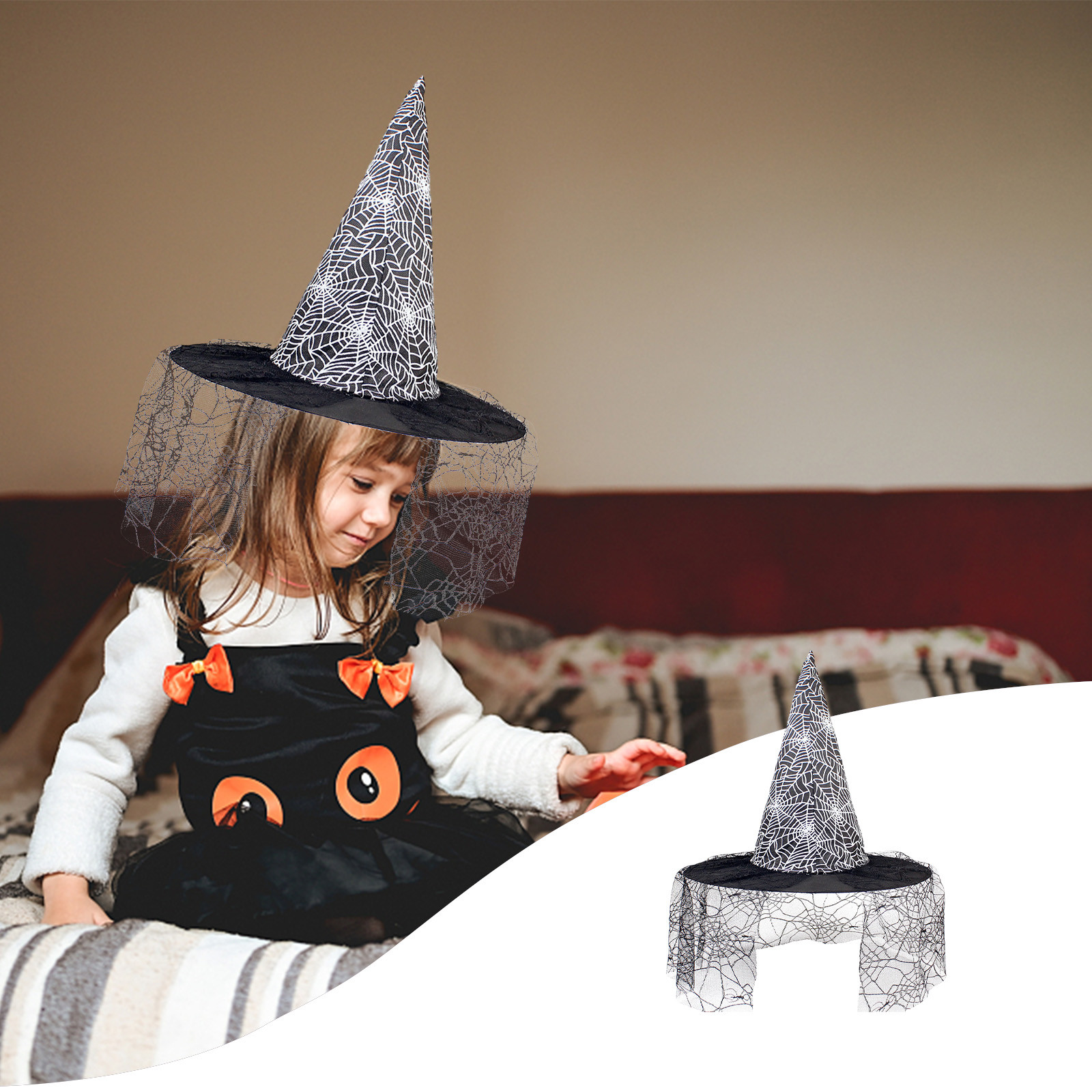 Chapeau De Sorcière Halloween Pliable + Baguette Magique - Accessoire Déguisement Pour Fête, Adulte Et Enfant