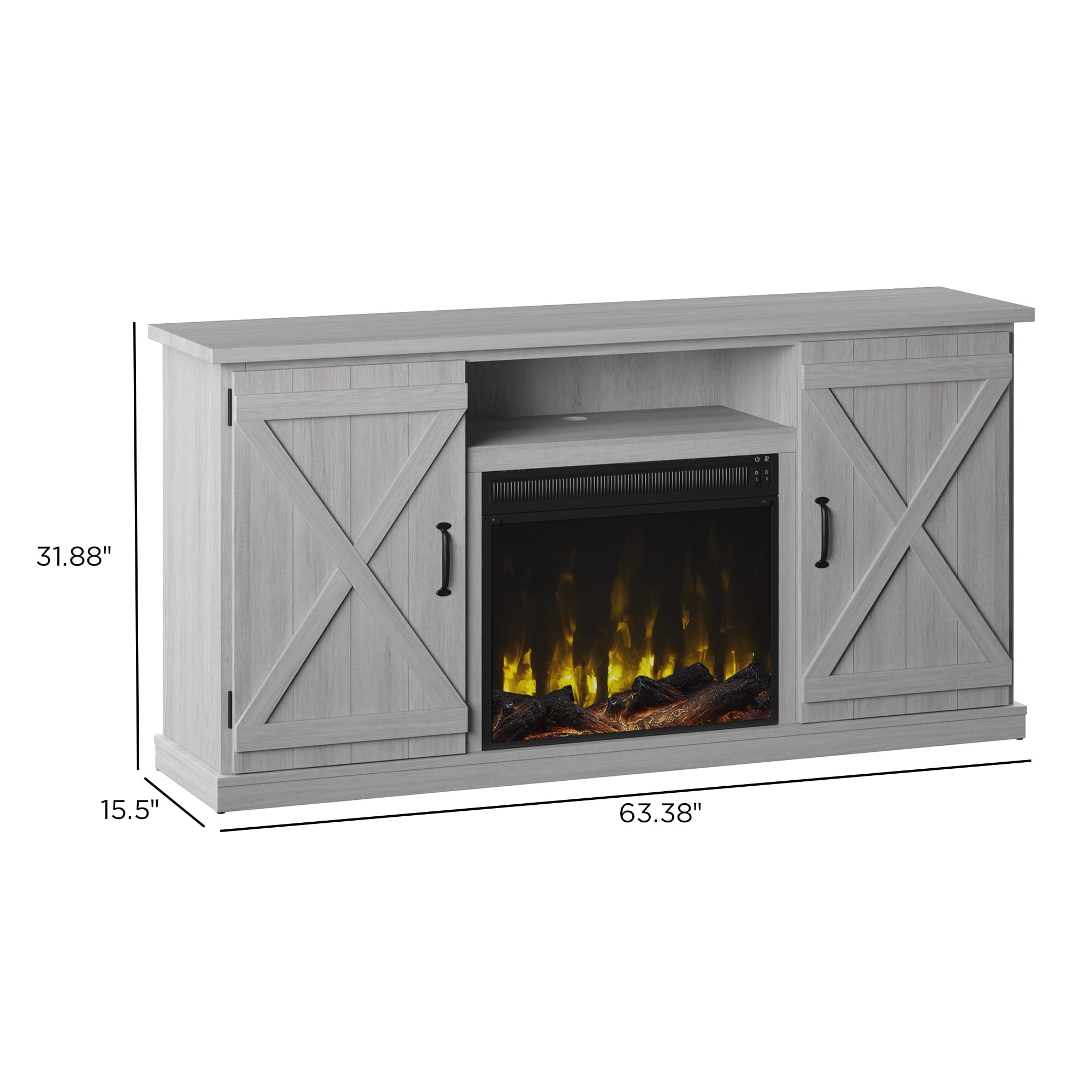 Twin Star Home Barn Door TV Stand for TVs up to 70 inches with ClassicFlame Electric Fireplace, Sargent Oak
