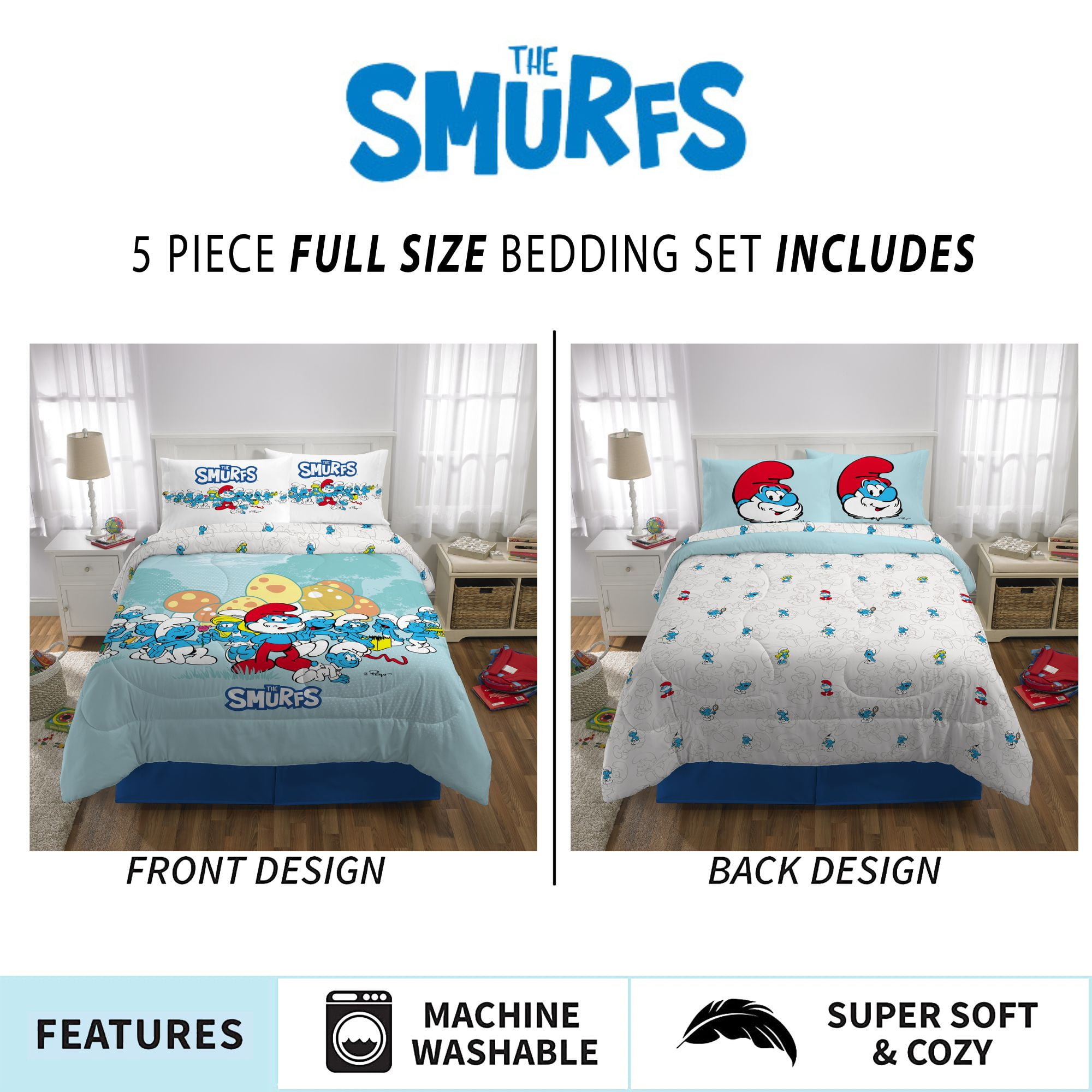 SMURFS シングル　寝具セット Smurfs Kids Full Bed-in-a-Bag, Comforter and Sheets