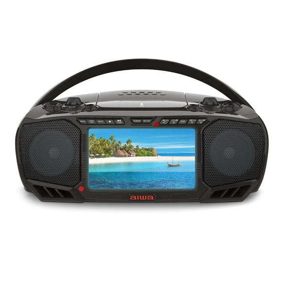 Aiwa Portable Boombox, crystal clear Sound with 3W x 2 Speakers and Bass Function, Featuring a 7 LcD Display, Bluetooth connectivity, FM Radio, cDDVD Player, Streaming on Roku and Amazon Fir