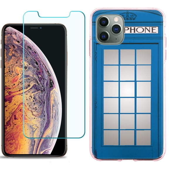 For Apple iPhone 11 Pro Case , Slim-Fit TPU Protective Phone Case with Tempered Glass Screen Protector, by OneToughShield ® - Phone Booth Blue