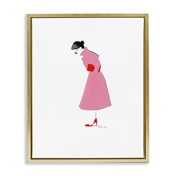 Stupell Industries Art Deco Pink Contemporary Girl Gold Floating Frame Canvas Art, 17 x 21, by Simone Elum