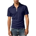 thumbnail image 2 of BRGZLK Men's Zipper Polo Shirts Summer Trendy Short Sleeve Soild Color Texture Tees Casual Classic Fit Knit Turn-Down Collar Golf Top Shirt Navy XL, 2 of 6