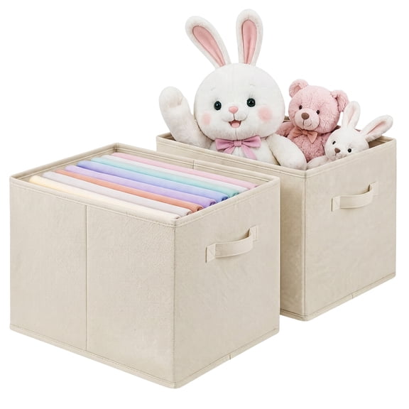 Pinksheep Collapsible Storage Cubes,13" Fabric Storage Bins,Foldable Cube Closet Organizer Basket Bin,Beige,2 Pack