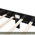thumbnail image 5 of Queen Size Wooden Platform Bed with Natural Rattan Headboard, Vintage Bed Frame with Wooden Slat Support, Black, 5 of 11