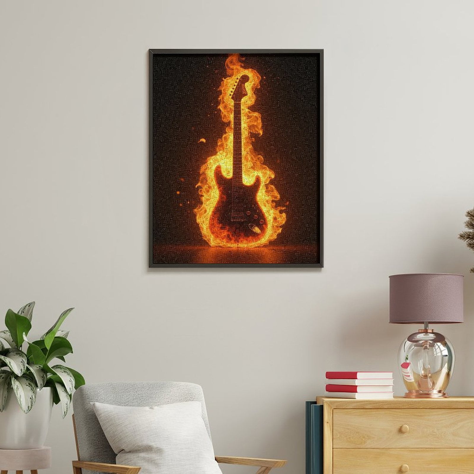 Paint By Numbers Kit for Adults Beginner - DIY Electric Guitar Flames Art Canvas Painting Kits for Adults, Frameless Paint By Number for Adults for Home Wall Decor 16x20 Inch