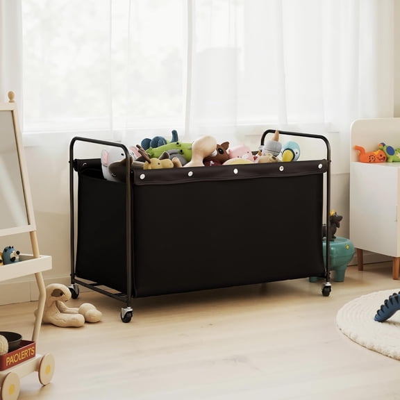 Toy Chest Storage with Wheels, Extra Large Kids Toy Box, Toy Storage Organizer, Metal Toybox for Bedroom, Living Room Area, Kids Room, 200L, Black