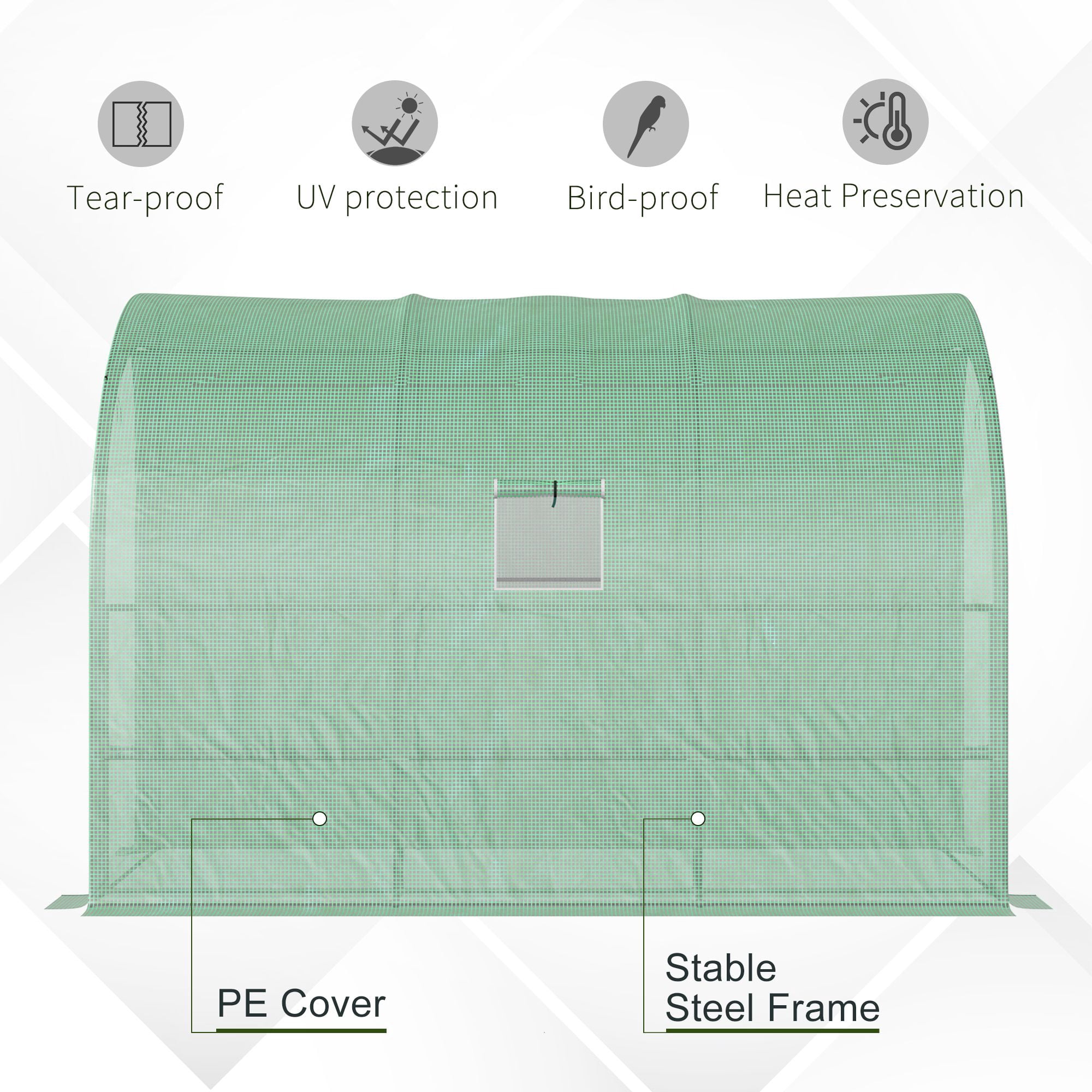 Outsunny 10' x 5' x 7' Lean-to Walk-In Greenhouse with PE Cover & 3 Wire Shelves, Green