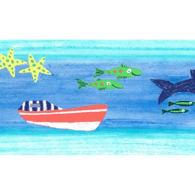 Bordure de Papier Peint Préencollé - Bateaux Bleus, Verts, Jaunes, Rouges, Conception Rétro de Bordure de Mur de Poisson, 4,57 M x 26,67 Cm (15 Pi x 10,5 Po)