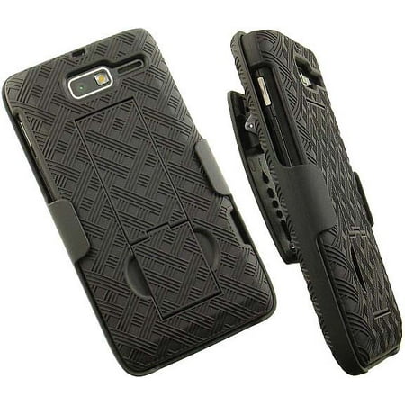 Droid RAZR-M XT907 Case with Clip, Nakedcellphone Black Kickstand Cover + Belt Hip Holster Stand for Verizon Motorola Droid RAZR-M XT907 Phone (and LUGE, RAZR-i XT890,