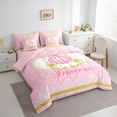 thumbnail image 3 of Castle Fairy Pink Princess Carriage Girl Bedding Comforter Set 7pcs,Bling Gold Glitter Queen Bedding Sets Super Cozy,Dreamy Lace Trim Queen Sheet Sets,Lightweight Room Decor,Reversible, 3 of 8