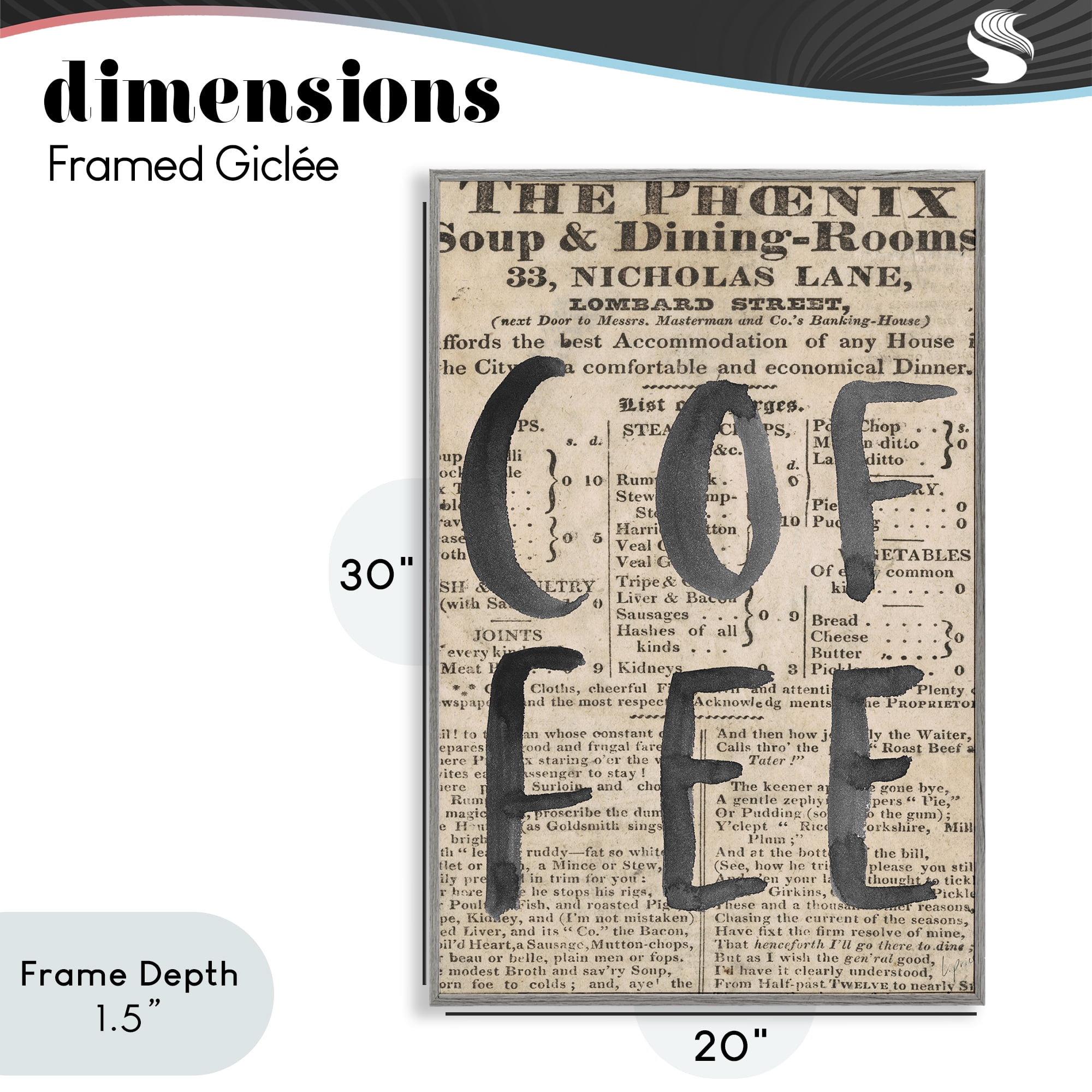 Stupell Industries Vintage Coffee Newspaper Gray Framed Giclee Art, design by Lucille Price