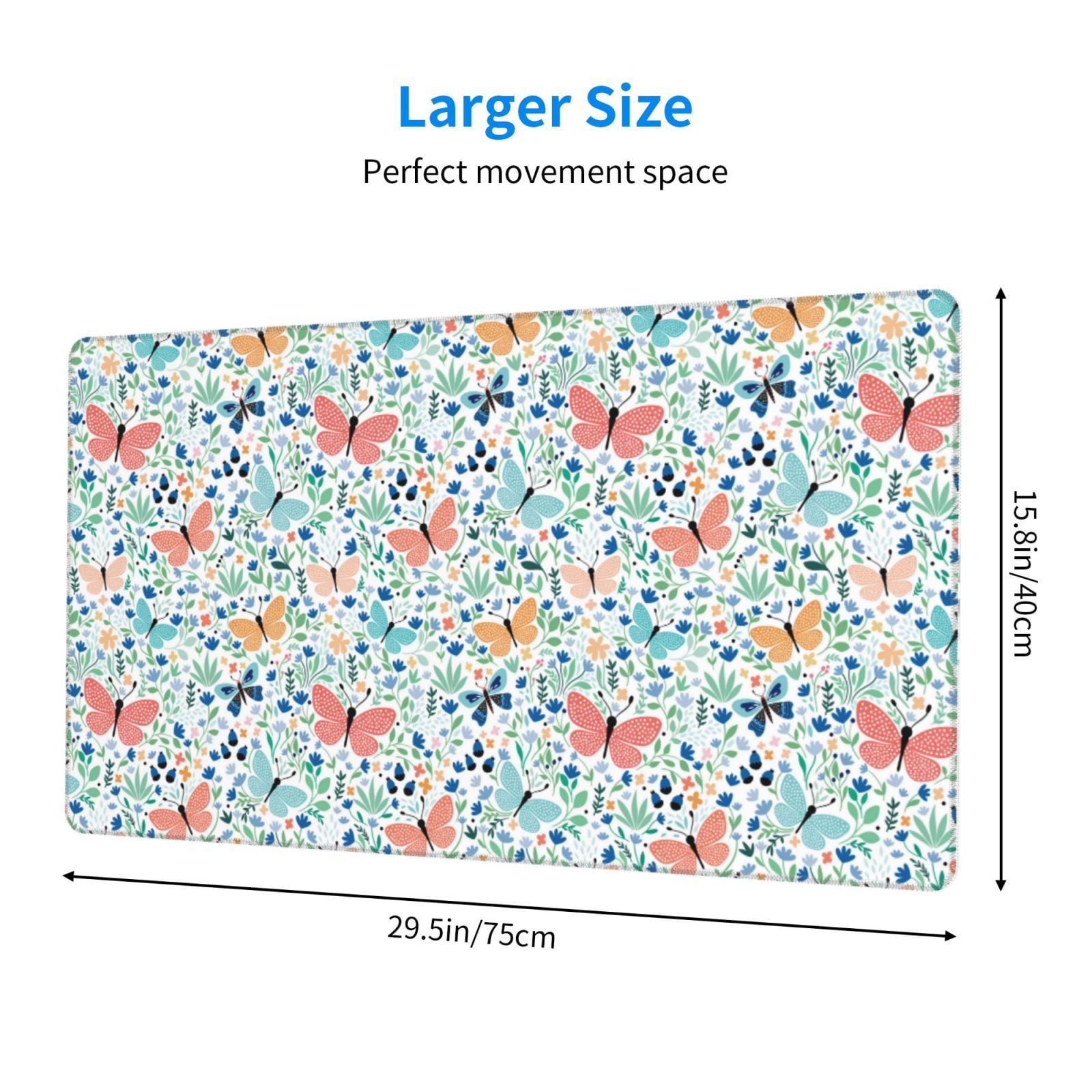 Naloa Butterflies Gaming Mouse Pad Large Mouse Mat Long Extended Desk Pad Non-Slip Rubber Mice Pads Stitched Edges Thin Pad (16x29.5 Inch)