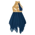 thumbnail image 2 of iiniim Kids Girls Halter Metallic Color Block Sleeveless Asymmetrical Praise Lyircal Dance Dress 6-16 Dark Blue 8, 2 of 7