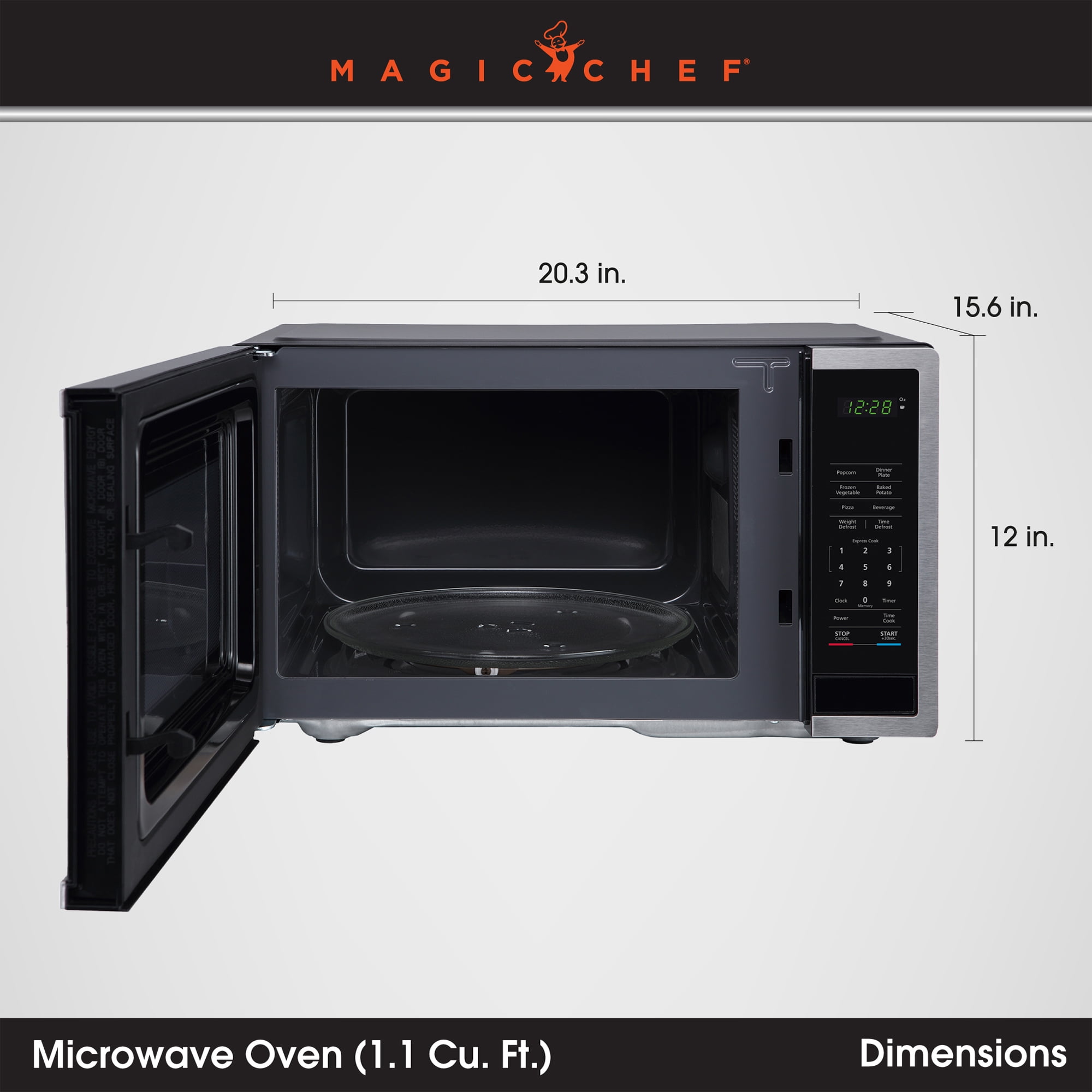 Magic Chef MC110MST Countertop Microwave Oven, 1,000 Watts, Stainless Steel