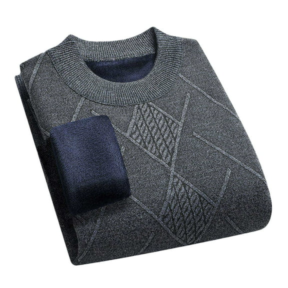 Hueook Sweaters Men Casual Solid Color Knit Sweater Warmth Laziness Loose Round Neck Sweater Thickened Long Sleeve Blouse Gray XL