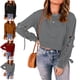 thumbnail image 3 of Jersey de mujer Camisa corta con cordones Manga larga Cuello redondo Hombro caído Túnica suelta de otoño para otoño Primavera Gris S, 3 of 5