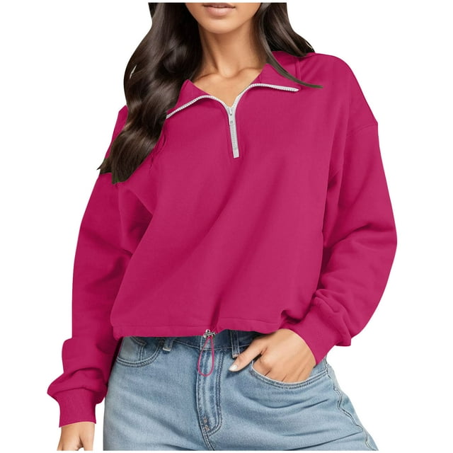 Timegard Oversized Sweatshirt for Women Zipper Lapel V Neck Workout Athletic Tops Casual Solid Color Pullover Tops