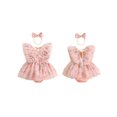 thumbnail image 2 of Suealasg Newborn Girl Summer Outfits Fly Sleeve 3D Flower Embroidery Tulle Romper Dress+Bow Headband 6M 12M 18M 24M Infant Baby Girls Birthday Photoshoot Clothes, 2 of 9