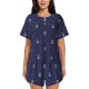 thumbnail image 1 of Balery Anchor Heart Blue Conjunto de Pijama para Mujer con Estampado, Dos Piezas de Manga Corta y Shorts, Ropa de Dormir Suave con Cuello Redondo y Bolsillos-Medium, 1 of 6