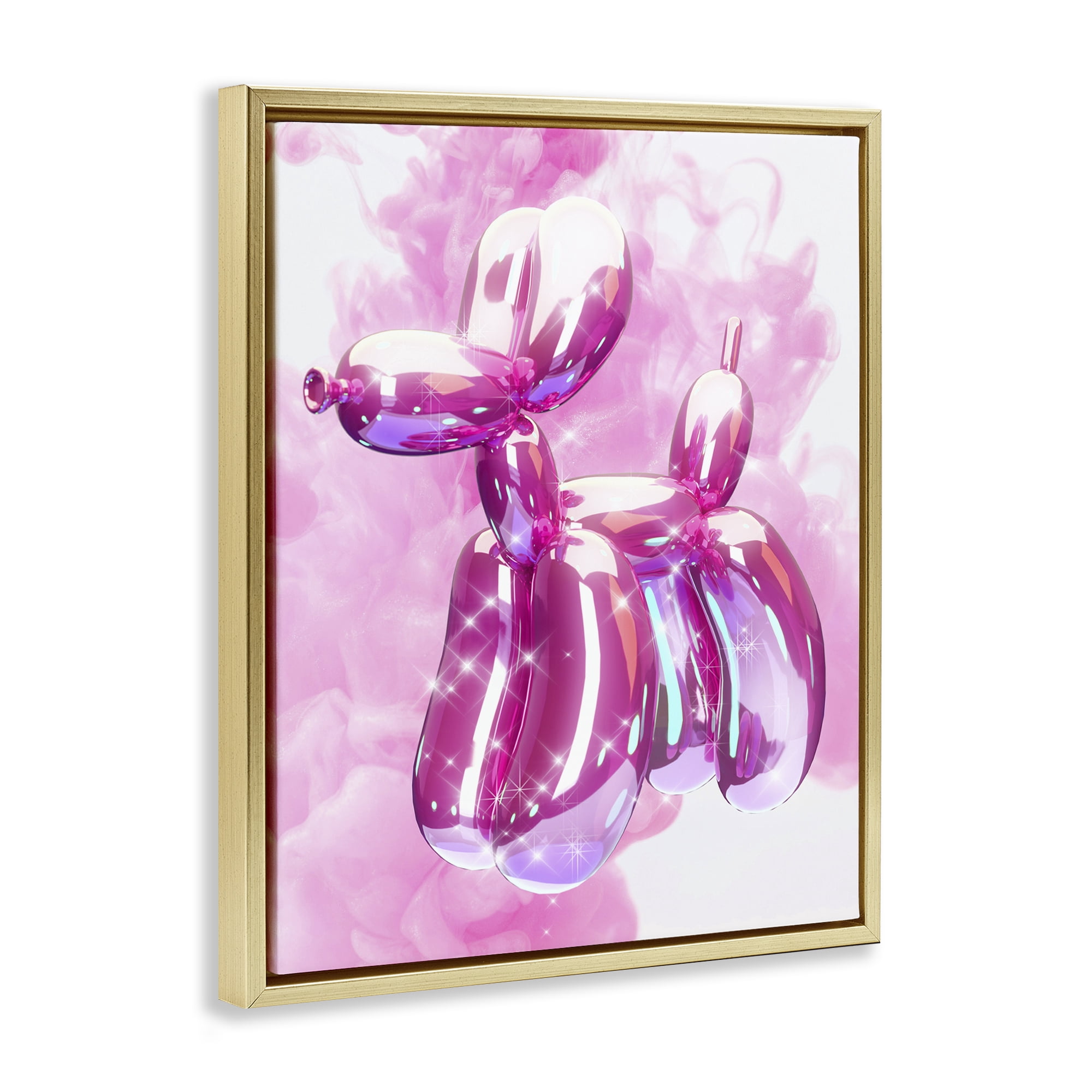 Stupell Industries Balloon Dog with Sparkle Abstract Painting Gold Floater Framed Canvas Art Print Wall Art, 17 x 21