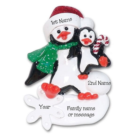 Penguin Single Parent / Grandparent w/1 Child Personalized Christmas Ornament