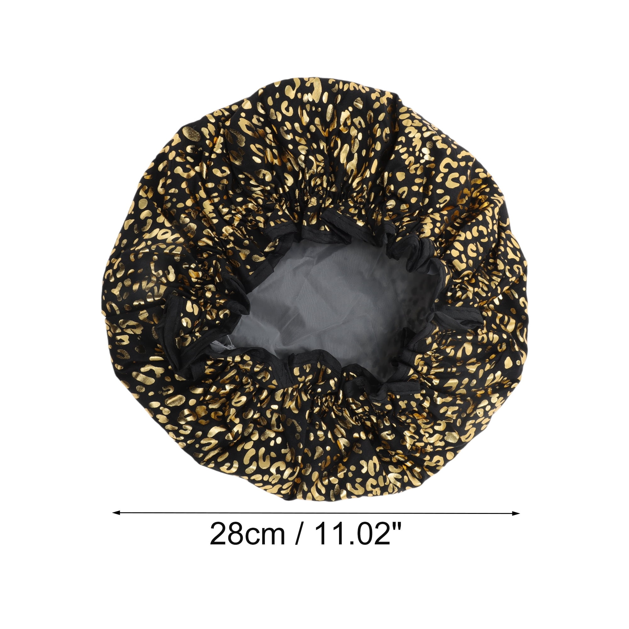 Unique Bargains Women's Leopard Point Bath Cap Black Gold Tone 1 Pc
