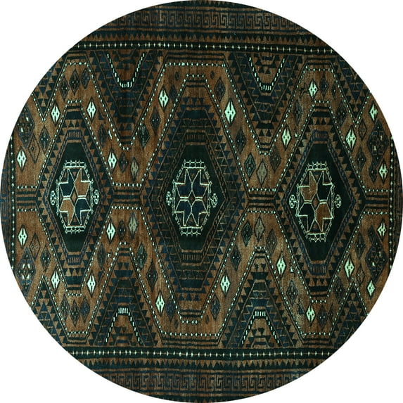 Ahgly Company Machine Washable Indoor Round Persian Turquoise Blue Traditional Area Rugs, 4' Round