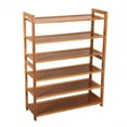 thumbnail image 2 of 6 Tiers Wood Color Bamboo Shoe Rack, Rectangle Multifunctional Bamboo Storage Shelf with MDF Board, DIY Adjustable Shoe Organizer, Sturdy Space Saving Shoe Rack for Entryway Bedroom Bathroom Closet, 2 of 4