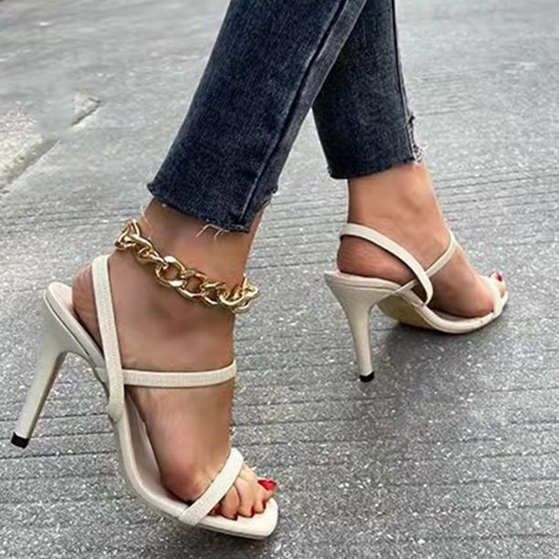 Zapatos de verano Wmkox8yii para mujer Correa Tacones finos Punta abierta Sandalias transpirables Fiesta
