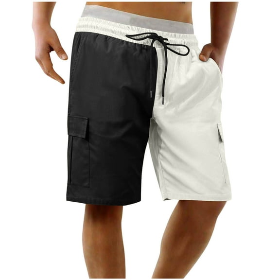 Plebaso Cargo Shorts for Men Color Block Lightweight Hiking Shorts Mens Drawstring Outdoor Work Shorts