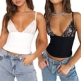 thumbnail image 2 of Women Y2K Lace Trim Cami Crop Tops Sexy Spaghetti Strap Camisole Slim Fit Shirt Sleeveless Backless Going Out Tank Top, 2 of 6