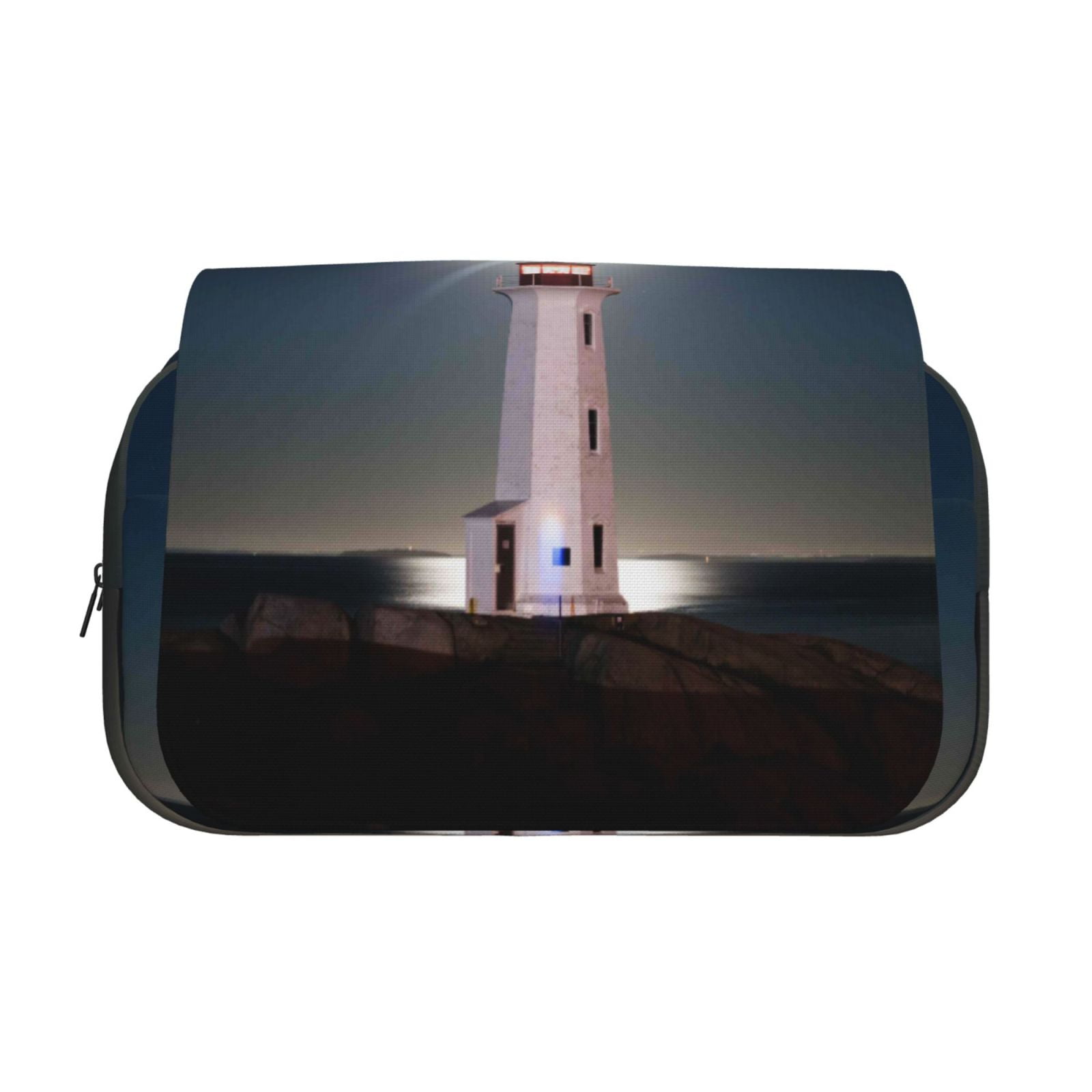 Rateoe Peggy's Cove Lighthouse Pattern Double Clamshell Pen Case, Storage Organizer with Two Zipper Compartments– Holds Up to 50 Pencils & Pens