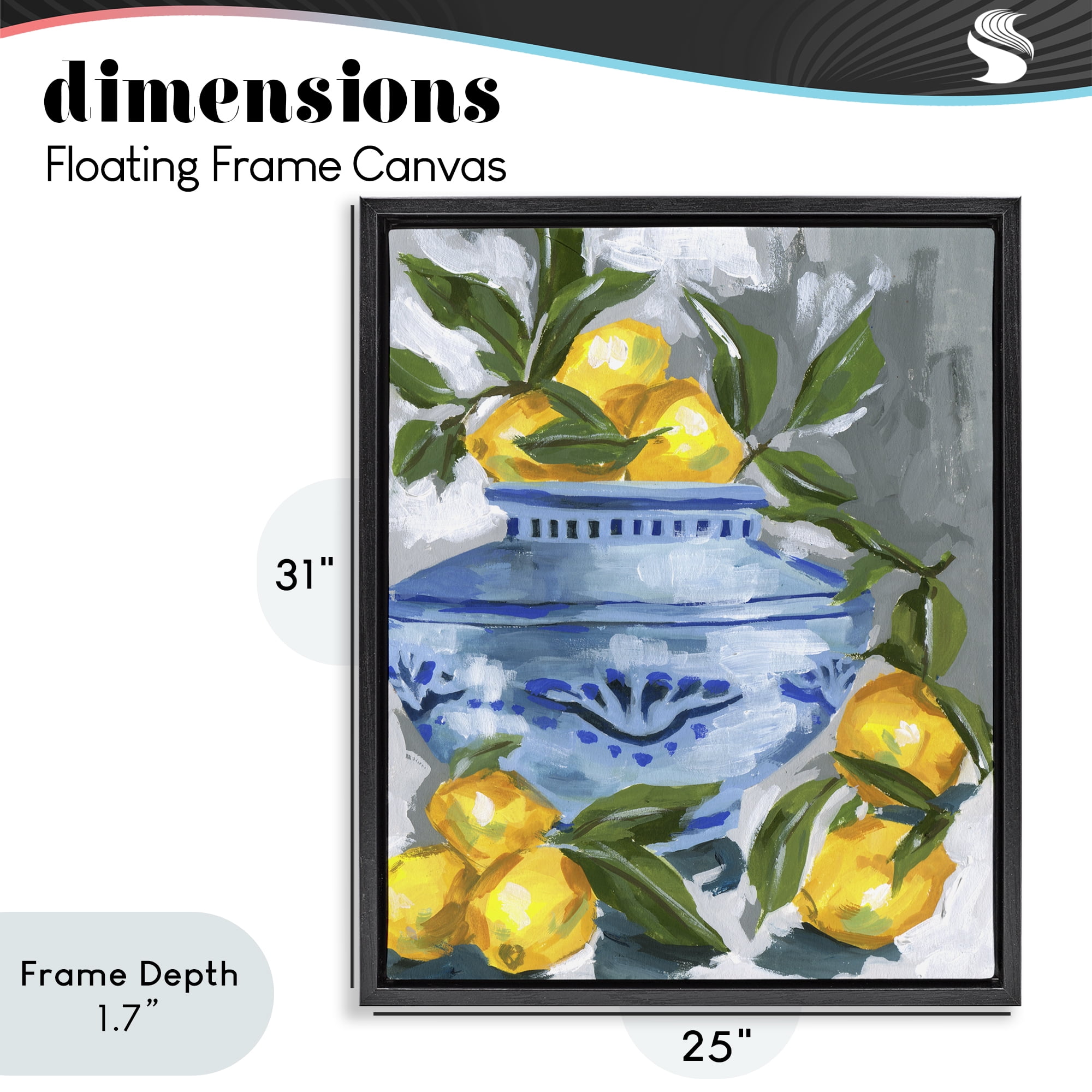 Stupell Industries Indigo & Lemon Vase Black Framed Floater Canvas Wall Art, design by Melissa Wang