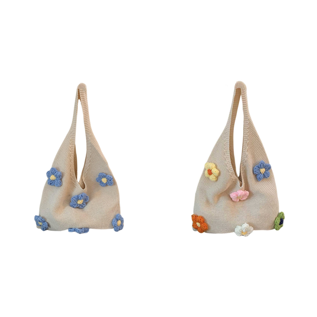 Bolso Ganchillo Hombro Flores Punto Mano Informal para Mujer () Azul