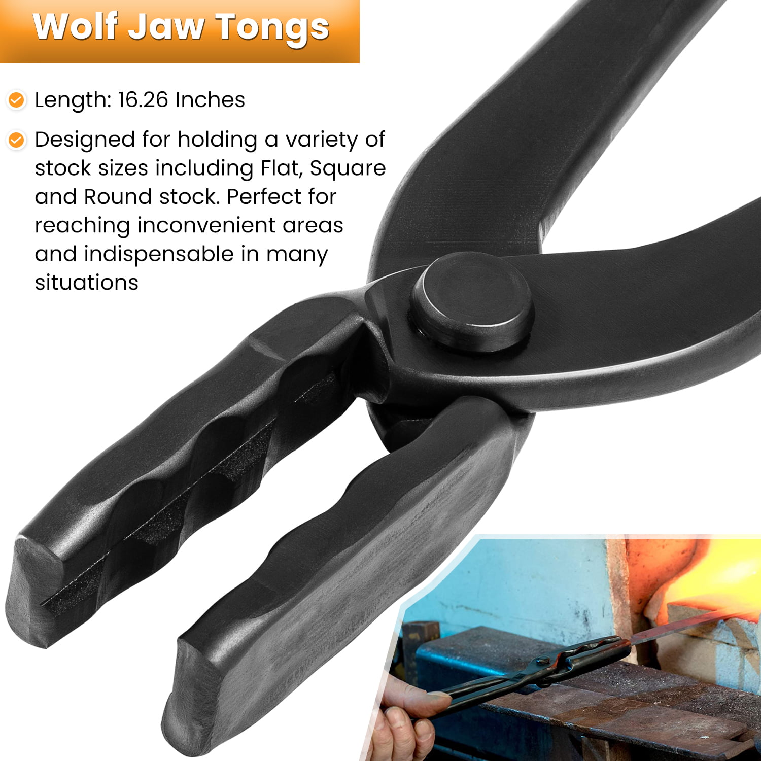 Blacksmith Tongs Set Wolf Jaw V-Bit Tongs Beginner Bladesmith Anvil Vise  Forge