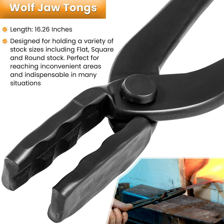VEVOR Blacksmith Tongs, 18 in. 3 PCS, V-Bit Bolt Tongs, Wolf Jaw Tongs and  Z V-Bit Tongs, Carbon Steel Forge Tongs DVBITWOLFZV18KW80V0 - The Home Depot