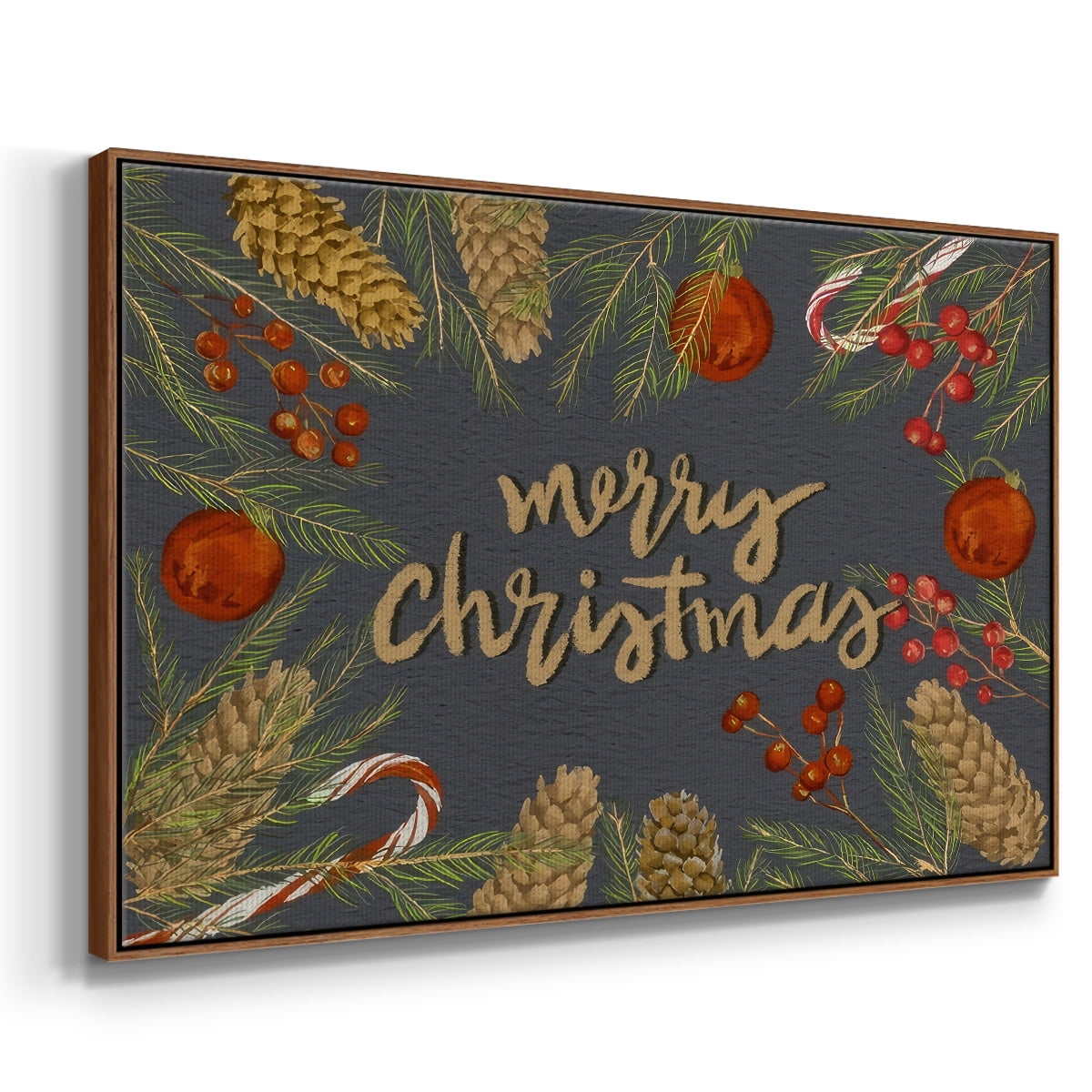 Holiday Sentiment I - Framed Gallery Wrapped Holiday Canvas - 17 x 25 - Rosewood Frame