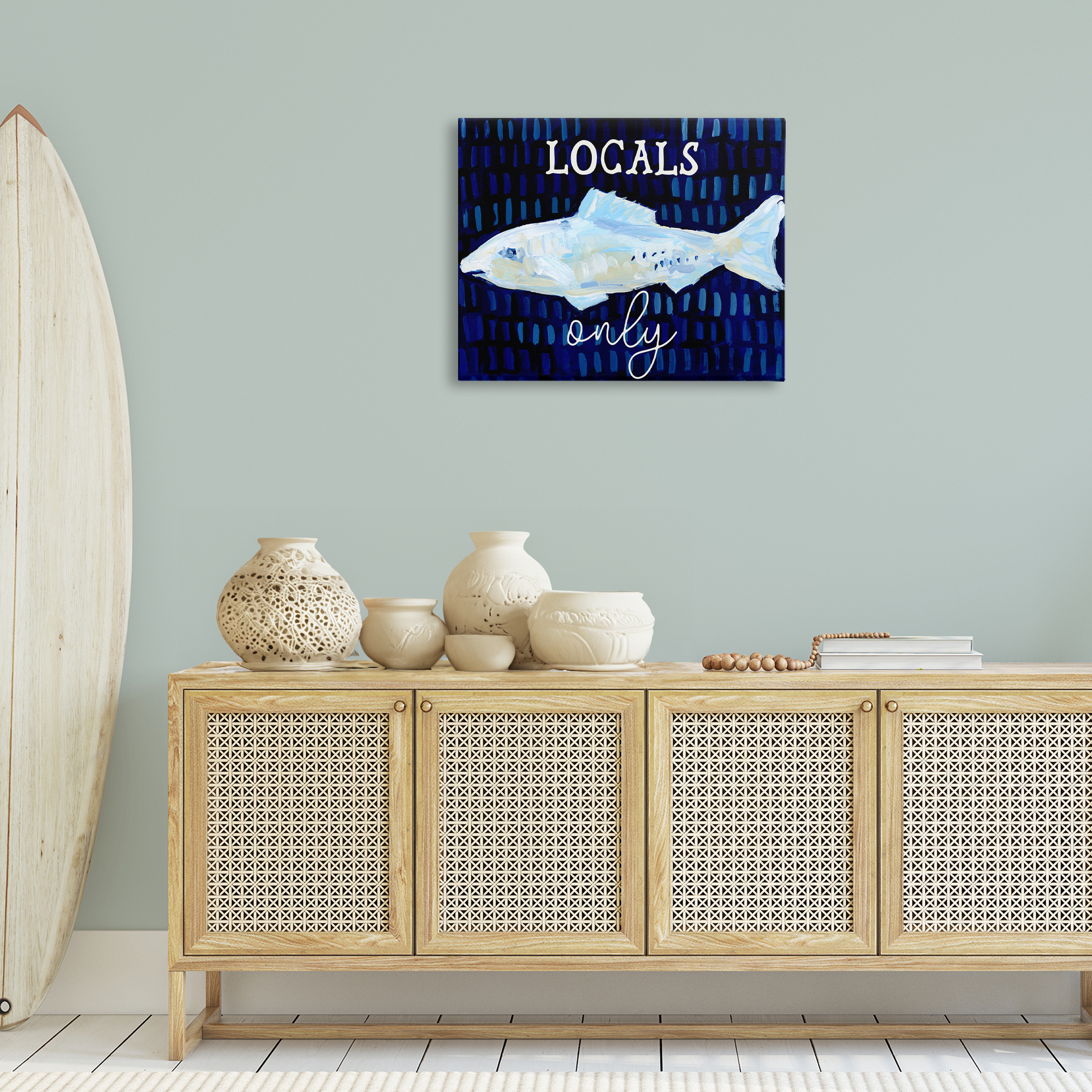 Stupell Industries Locals Only with Fish Animals & Insects Painting Gallery Wrapped Canvas Art Print Wall Art, 30 x 24