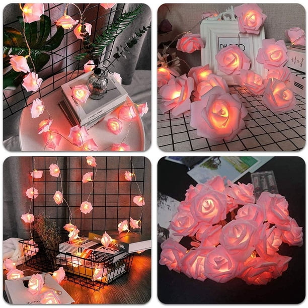 Guirnalda de luces LED con forma de rosa, guirnalda de luces con forma de flor de hadas, 30 luces LED para decoración romántica, fiestas, bodas, San Valentín, cumpleaños y Navidad, 3 m