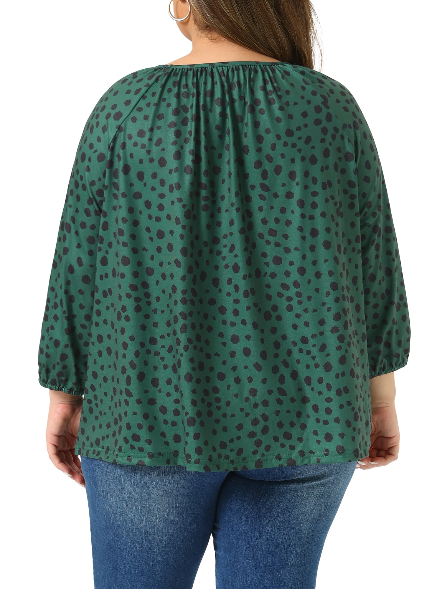 DARING DIVA  Women's Plus Crew Neck 3/4 Sleeve Blouse 3X Dark Green