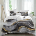 thumbnail image 2 of Marble Black Grey Bedding 3 Piece Duvet Cover Set California King, Modern Fake Stone Gold Foil Wavy Soft Microfiber Comforter Cover with Zipper Closure & Pillowcases, FadeResistant Quilt Cover, 2 of 9