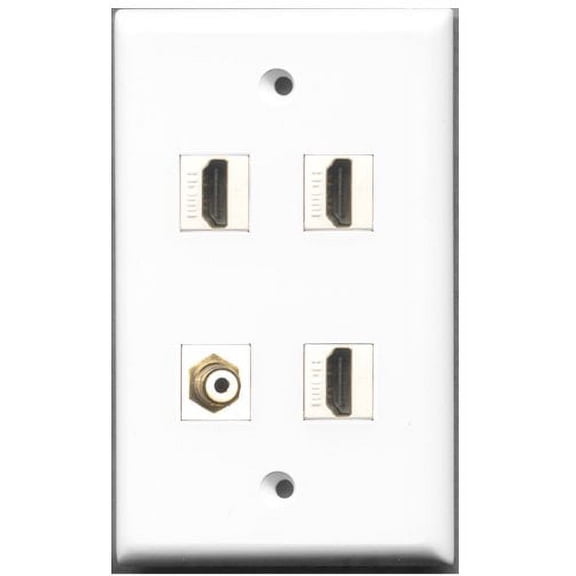 RiteAV - 3 Port HDMI 1 Port RCA White Wall Plate