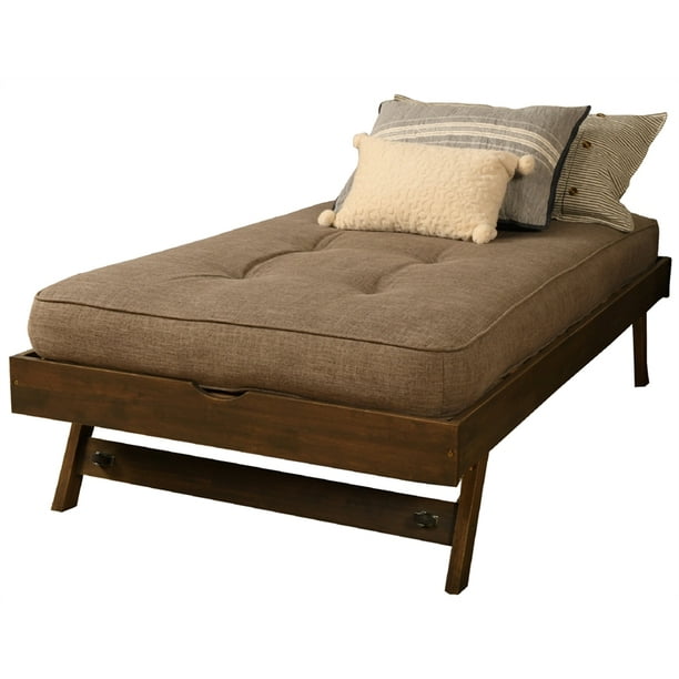 Kodiak Furniture Boho Wood Pop Up Bed in Walnut Brown with Linen Stone ...