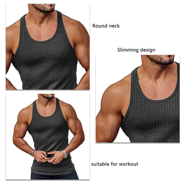 Debardeur Homme Col Rond T Shirt Muscle Entrainement Couleur Unie Ajuste Sport