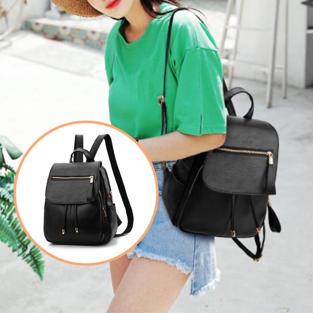 Women PU Backpack Large Capacity Travel Organizer School Solid Capacity Woman Backpacks Color Causal Adjustable Handbag Rucksack Tote Shoulder Bag Black
