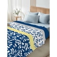 thumbnail image 4 of Full Size Flat Sheet Only, Blue Yellow Soft Brushed Microfiber Bed Sheets, Botanical Floral Motifs Wildflower Striped Hotel Quality Breathable Bedding Top Sheet, Easy Care, 81"x96", 4 of 9