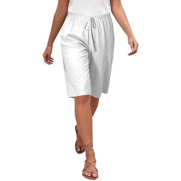 Arlun Casual Summer Womens Five Point Pants Elastic Waist Soft Comfort Lightweight Breathable Knee Length Trousers for Outdoor Travel and Activities White XL