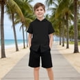 thumbnail image 5 of OGLCCG Teen Boys Cotton Linen Hoodies Button Down Short Sleeve Hooded Shirts Summer Breathable Casual Beach Hawaii Shirt 3-13 Years, 5 of 8